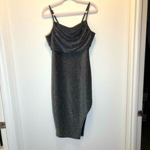 Almost Naked Asymmetrical Silver Gray Shimmer Sparkle Cocktail Dress XL Party